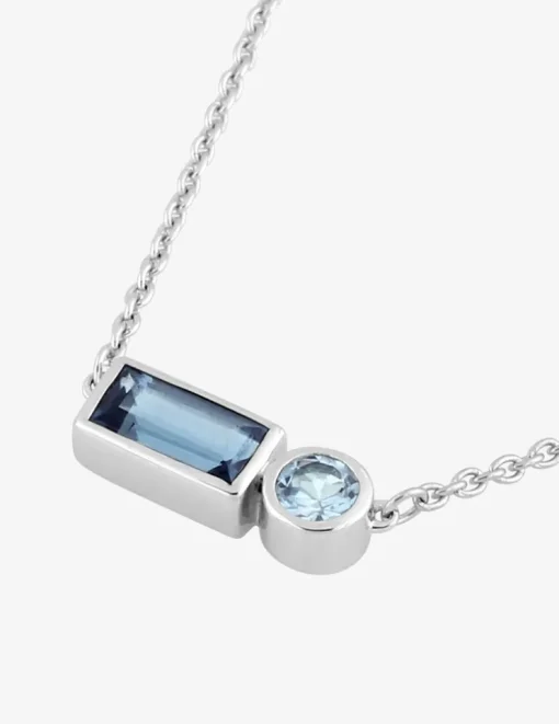 Collier or blanc 750 ‰ topaze bleue traitée SO OR