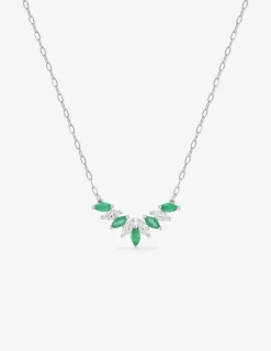 Collier or blanc 375‰ émeraudes et oxydes de zirconium navette SO OR