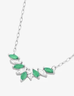 Collier or blanc 375‰ émeraudes et oxydes de zirconium navette SO OR