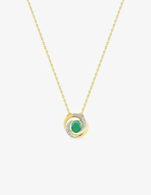 Collier or jaune 375 ‰, émeraude, rhodium et oxyde de zirconium SO OR
