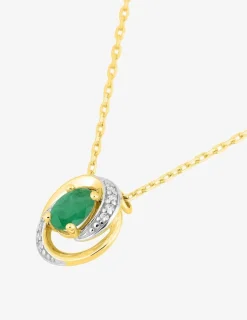Collier or jaune 375 ‰, émeraude, rhodium et oxyde de zirconium SO OR