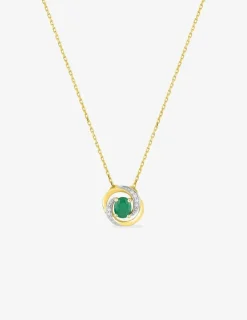 Collier or jaune 750 ‰ oxyde de zirconium, rhodium et émeraude SO OR