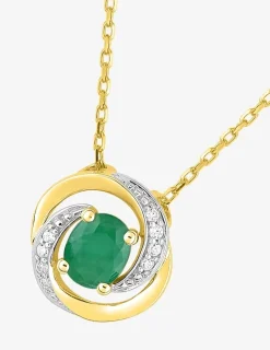Collier or jaune 750 ‰ oxyde de zirconium, rhodium et émeraude SO OR