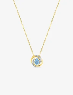 Collier or jaune 375 ‰ rhodium et topaze bleue traitée SO OR