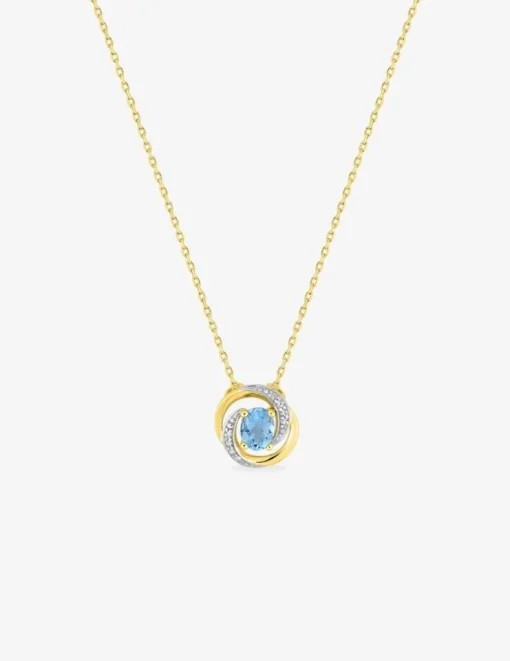 Collier or jaune 375 ‰ rhodium et topaze bleue traitée SO OR