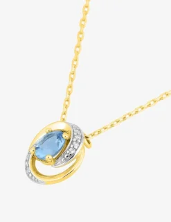 Collier or jaune 375 ‰ rhodium et topaze bleue traitée SO OR