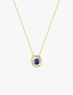 Collier or jaune 375 ‰, saphir, rhodium et oxyde de zirconium SO OR