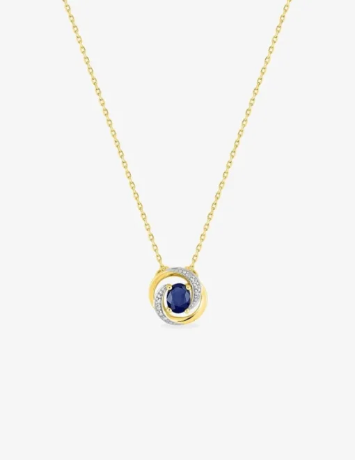 Collier or jaune 375 ‰, saphir, rhodium et oxyde de zirconium SO OR