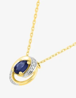 Collier or jaune 375 ‰, saphir, rhodium et oxyde de zirconium SO OR
