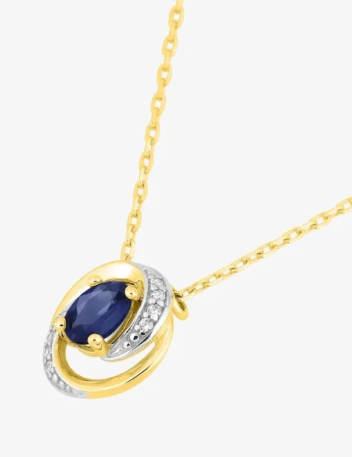 Collier or jaune 375 ‰, saphir, rhodium et oxyde de zirconium SO OR