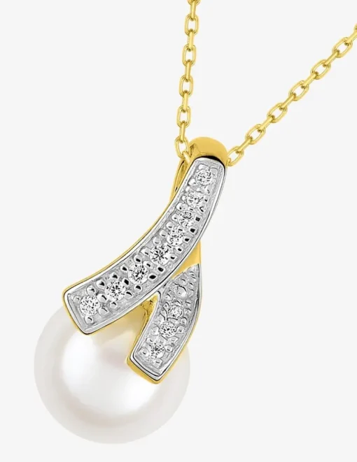 Collier or jaune 375‰ et perle de 8 mm et oxyde de zirconium SO OR