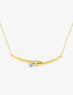 Collier or jaune 375‰ et rhodié avec oxyde de zirconium 4 griffes SO OR