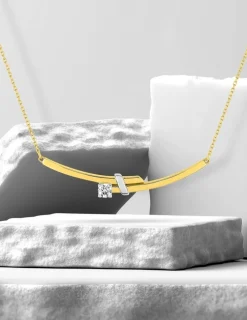 Collier or jaune 375‰ et rhodié avec oxyde de zirconium 4 griffes SO OR