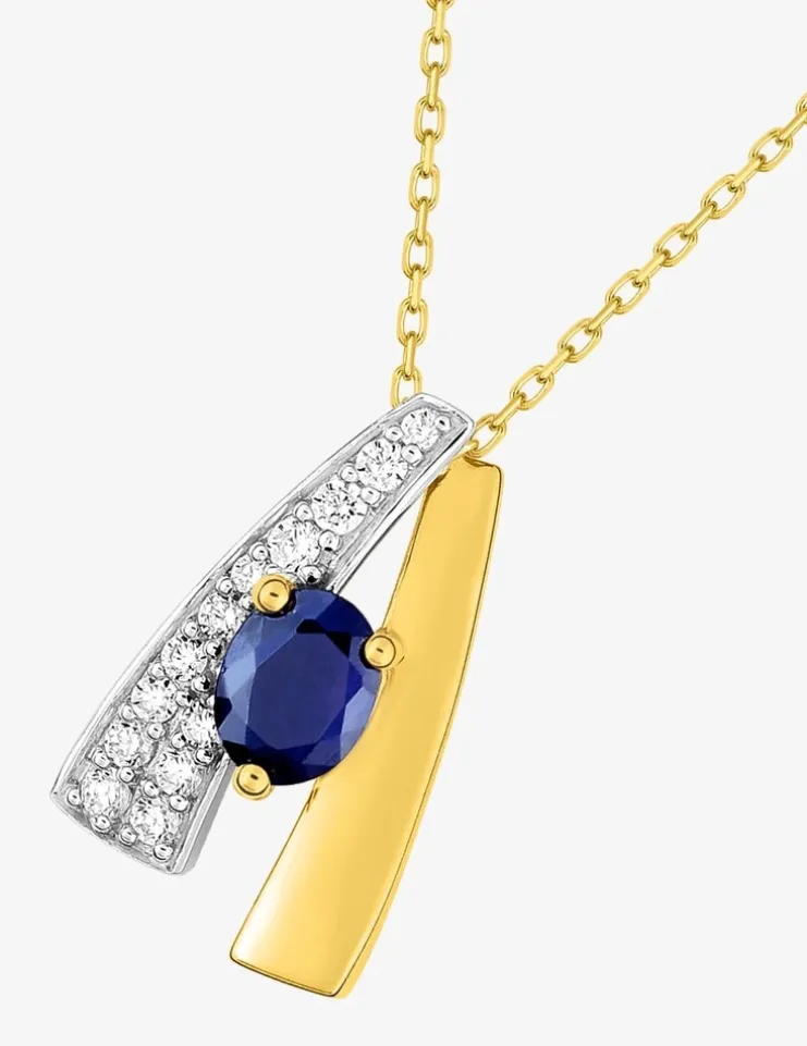 Collier or jaune bicolore 375‰, saphir et oxyde de zirconium SO OR