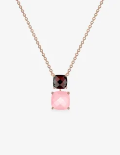 Collier or rose 750 ‰ grenat et calcédoine rose SO OR