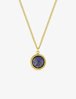 Collier pendentif acier doré motif et lapis-lazuli bleu SO OR