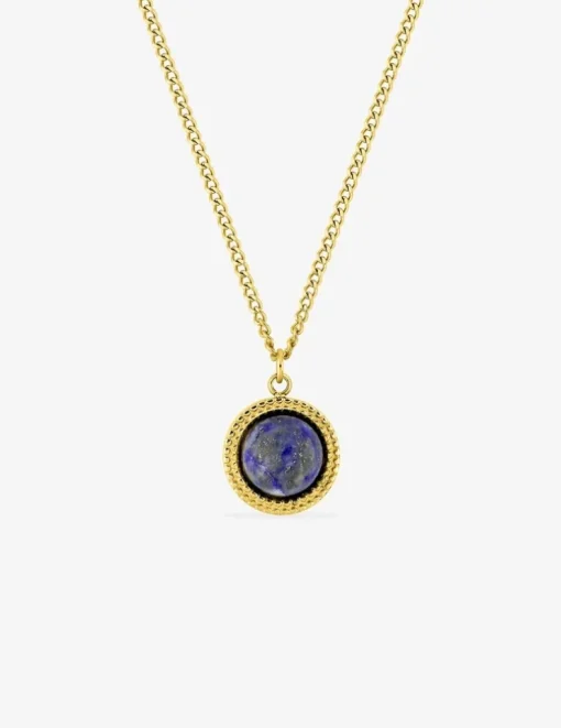 Collier pendentif acier doré motif et lapis-lazuli bleu SO OR