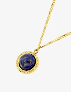 Collier pendentif acier doré motif et lapis-lazuli bleu SO OR