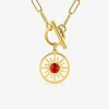 Collier pendentif acier doré, turquoise rouge synthétique et fermoir barrette SO OR