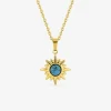Collier pendentif acier doré, chaine forçat et turquoise bleu synthétique SO OR