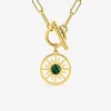 Collier pendentif acier doré, malachite synthétique et fermoir barrette SO OR