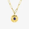 Collier pendentif acier doré et lapis-lazuli bleu, chaine alternée SO OR