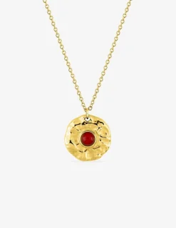Collier pendentif acier doré et rubis synthétique SO OR