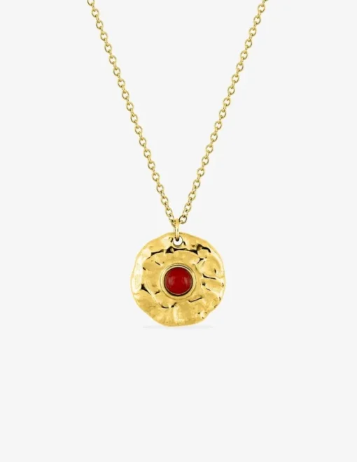 Collier pendentif acier doré et rubis synthétique SO OR