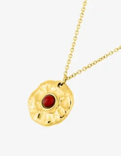 Collier pendentif acier doré et rubis synthétique SO OR