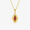 Collier pendentif acier doré, motif ovale et turquoise rouge synthétique SO OR