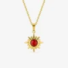 Collier pendentif acier doré, chaine forçat et turquoise rouge synthétique SO OR