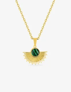Collier pendentif acier doré malachite 45cm SO OR
