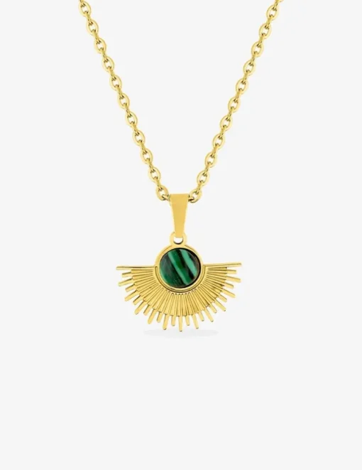 Collier pendentif acier doré malachite 45cm SO OR