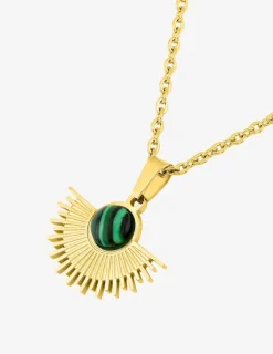 Collier pendentif acier doré malachite 45cm SO OR