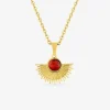 Collier pendentif acier doré et turquoise rouge 45cm SO OR