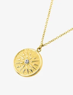 Collier pendentif acier doré et cristal blanc SO OR