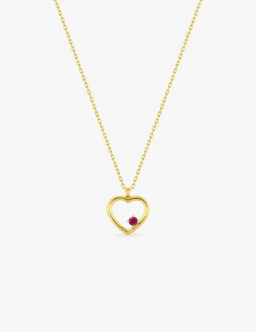 Collier pendentif cœur or jaune 375 ‰ et rubis SO OR