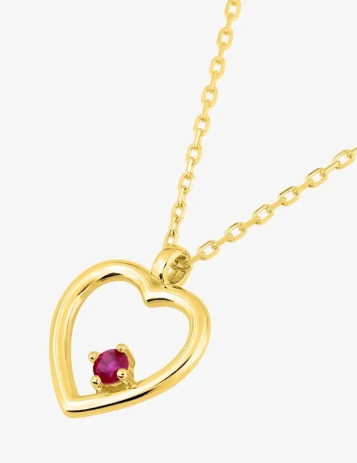 Collier pendentif cœur or jaune 375 ‰ et rubis SO OR