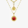 Collier pendentif double acier doré et agate rouge SO OR