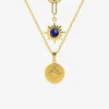 Collier pendentif double en acier doré et lapis-lazuli bleu synthétique SO OR
