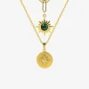 Collier pendentif double en acier doré et malachite synthétique SO OR
