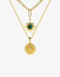 Collier pendentif double en acier doré et malachite synthétique SO OR