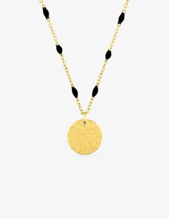 Collier pendentif fantaisie noir et acier doré SO OR
