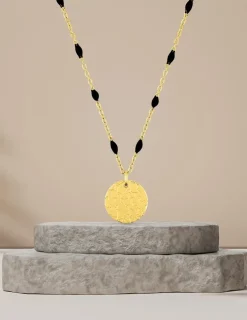 Collier pendentif fantaisie noir et acier doré SO OR