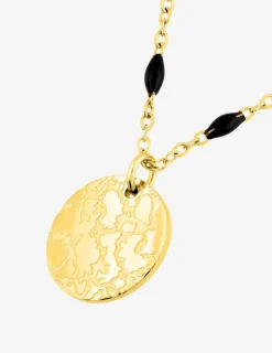 Collier pendentif fantaisie noir et acier doré SO OR