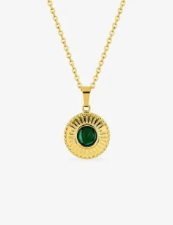 Collier pendentif fantaisie acier doré, motif malachite synthétique SO OR