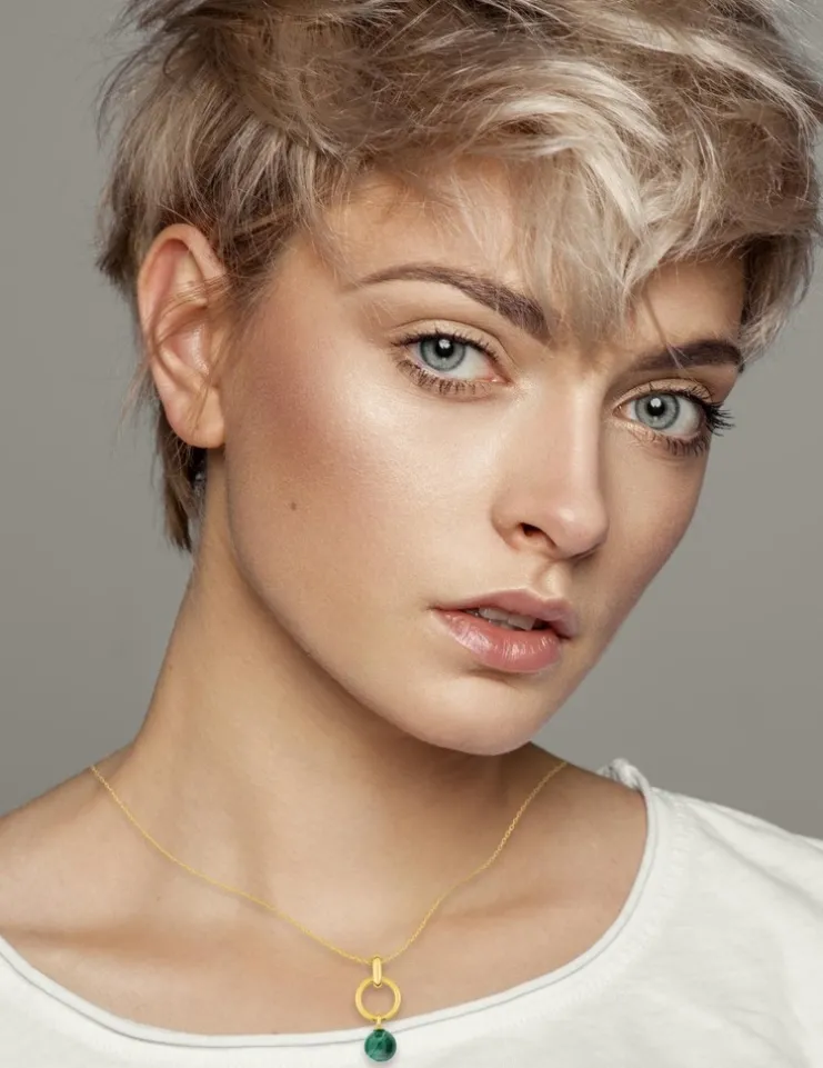 Collier pendentif or jaune 750 ‰ et malachite SO OR