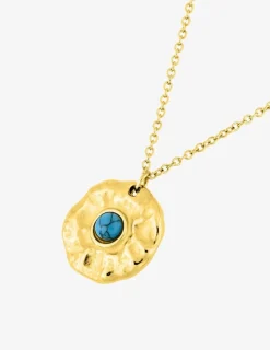 Collier pendentif turquoise bleue synthétique et acier doré SO OR
