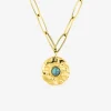 Collier pendentif turquoise bleue synthétique, acier doré et chaine alternée SO OR