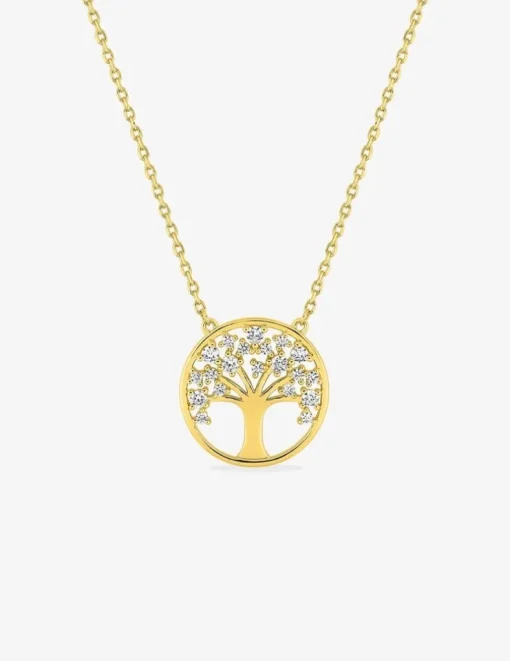 Collier plaqué or, arbre de vie et oxydes de zirconium SO OR
